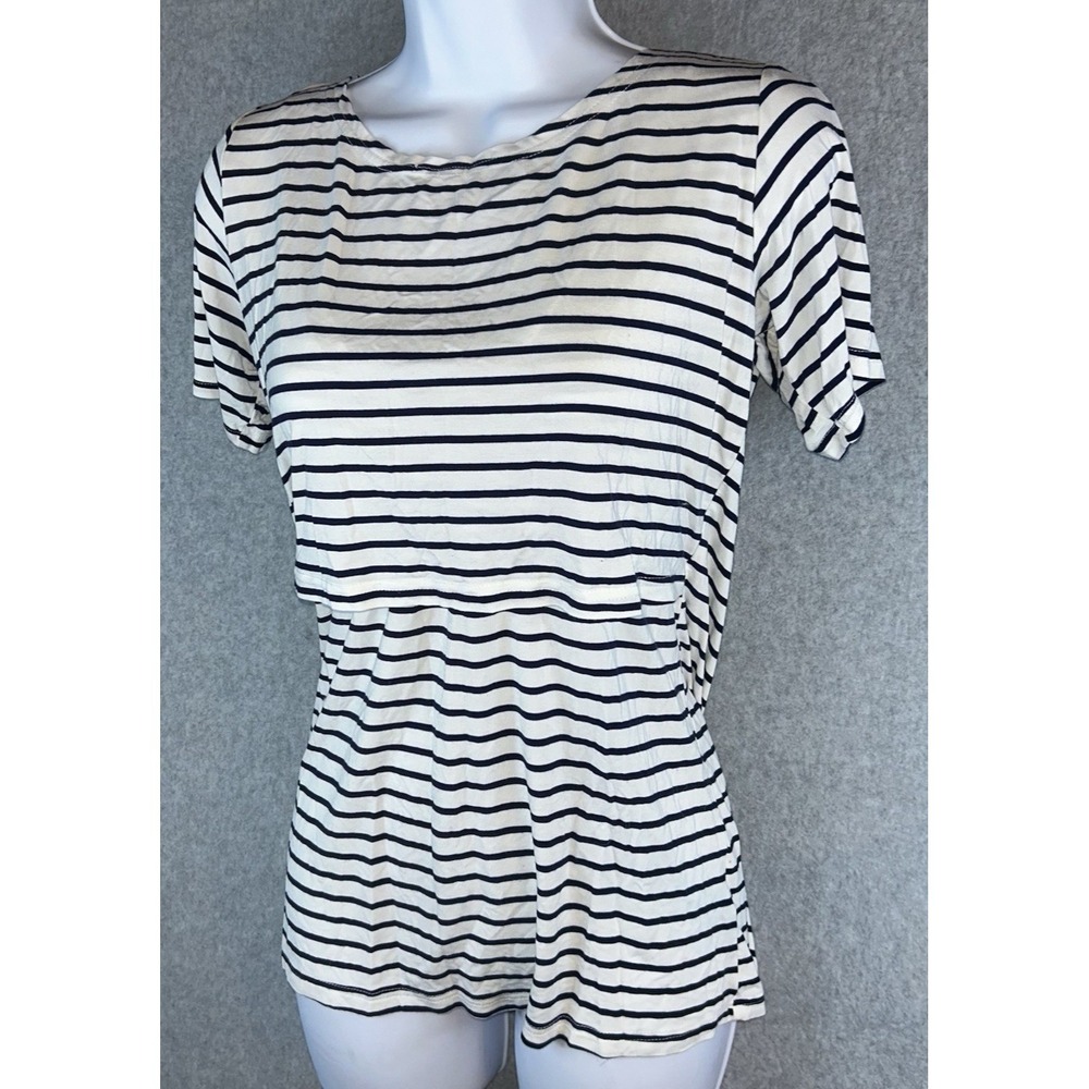 Smallshow Maternity Nursing Top S Striped Short Sleeve Rayon Blend